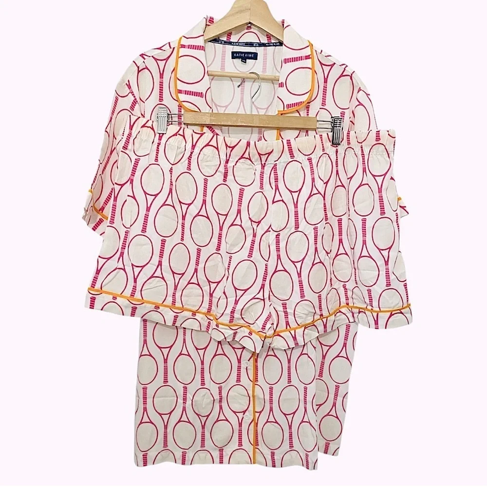 New Katie Kime Novelty Print Tennis Time Pajama Short Set Top & Bottom 3XL / 2XL